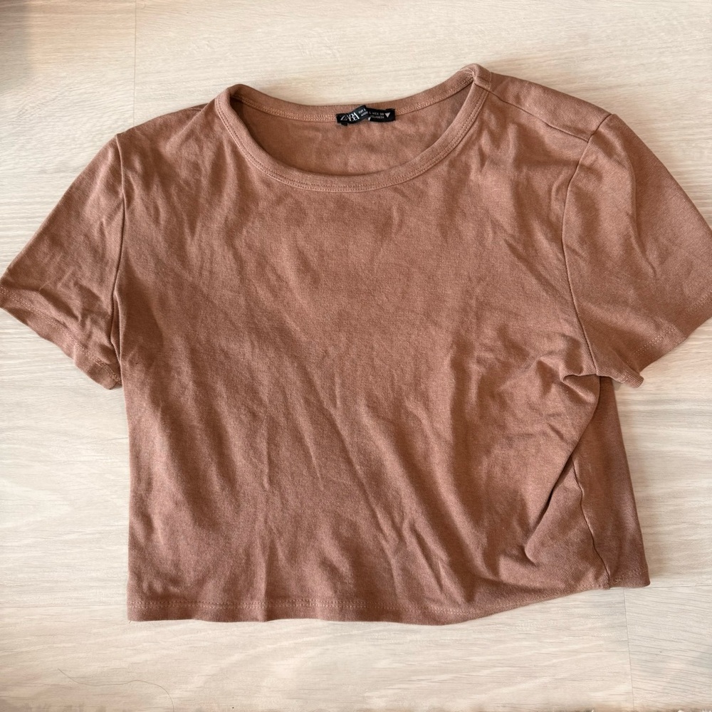 Zara Dusty Pink Cropped Tee Size‎ Large